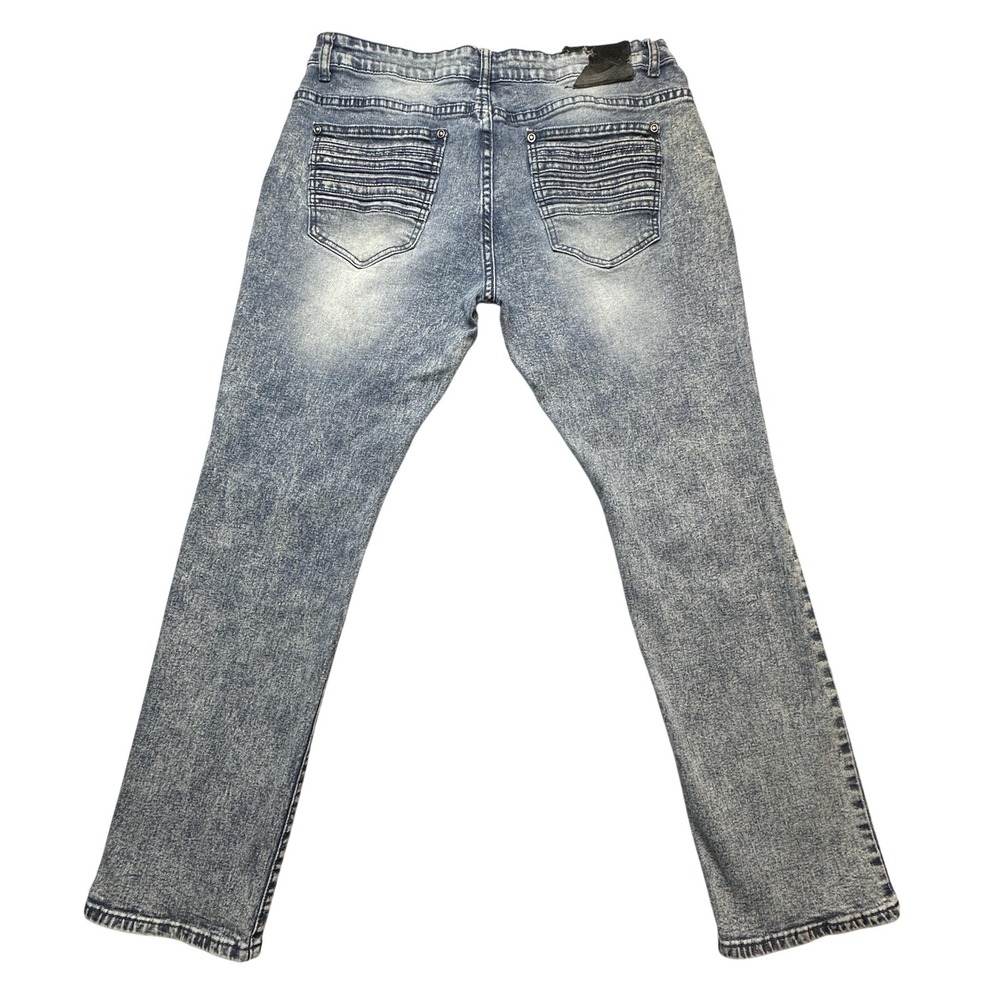 Xray Jeans Mens 34x30 (32x29) Light Blue Moto Biker Straight Distressed Denim